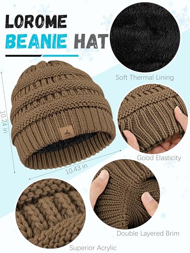 LOROME Winter Beanie Hat Scarf Gloves, Warm Fleece Knit Neck Scarf Set Gift - color: Khaki