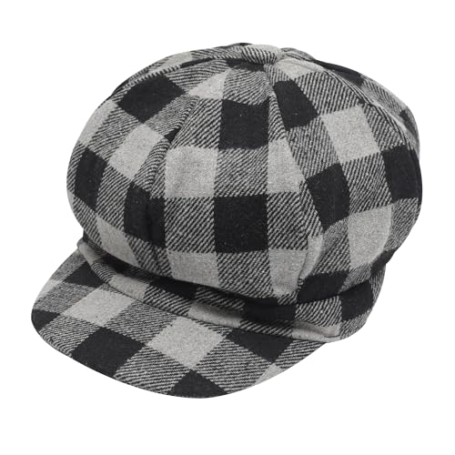 ZLYC Women Classic Newsboy Cap Visor 8 Panel Gatsby Cabbie Paperboy Hat - color: (Plaid) Black