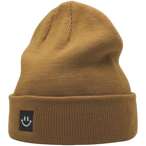 55cube Unisex Winter Beanie Hats Warm Thick Knit Cuffed Skullcaps - color: Solid Camel