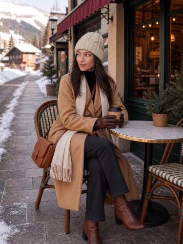 Winter Hats for Women Cable Knit Chunky Skull Cap Fleece Lined Thick Fold Cuff Beanie hat - color: Neutral Grey, style: Wheat Spike