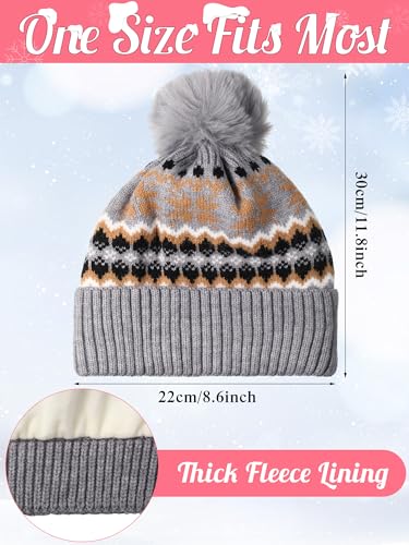 JaGely 6 Pcs Women Winter Beanie Hat Gloves Set Warm Knitted Hats and Touchscreen Gloves Lady Cold Winter Gifts for Christmas - color: Khaki, Grey and Black