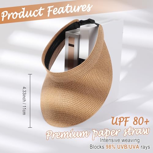 Chicingyou Sun Visor Hat for Women Wide Brim Straw Visors Beach Hat Ponytail UV UPF Packable Foldable Travel - color: Brown