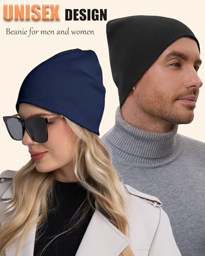 100% Cotton Beanie Hat Cuffless Beanies Warm Knit Winter Skull Cap - color: 1pcs-navy Blue