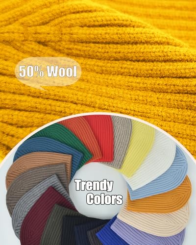 ROYBENS Wool Beanie for Men Women, Seamless Knit Warm Winter Hat Skull Caps - color: 1pcs-yellow