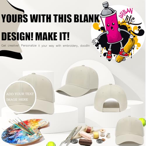 ZH Plain Adjustable Baseball Cap - Lot of 12 Unisex Blank Design Caps - color: Light Beige