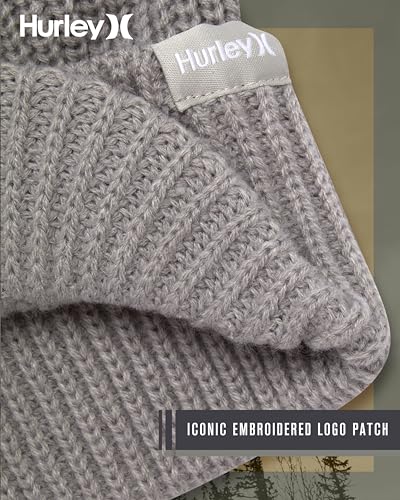Hurley Womens Caylin Ribbed Cable Knit Beanie with Visor - color: Light Grey