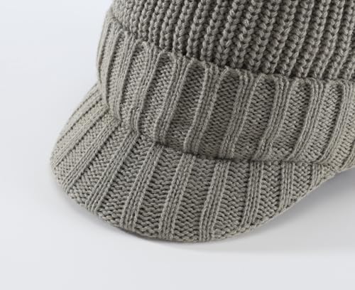 Home Prefer Men's Winter Hat Thick Knit Beanie Cap with Visor Newsboy Beanie Hat - color: Dusty Green