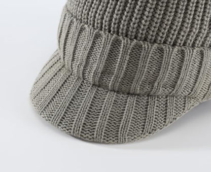 Home Prefer Men's Winter Hat Thick Knit Beanie Cap with Visor Newsboy Beanie Hat - color: Dusty Green