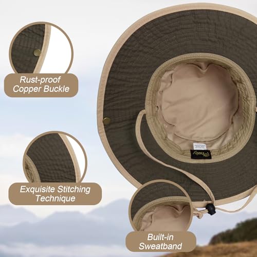 Bucket Hat UV Protection Sun Hat, Boonie Fishing Safari Hats for Outdoors - color: Beige-olive Inner