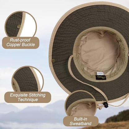 Bucket Hat UV Protection Sun Hat, Boonie Fishing Safari Hats for Outdoors - color: Beige-olive Inner