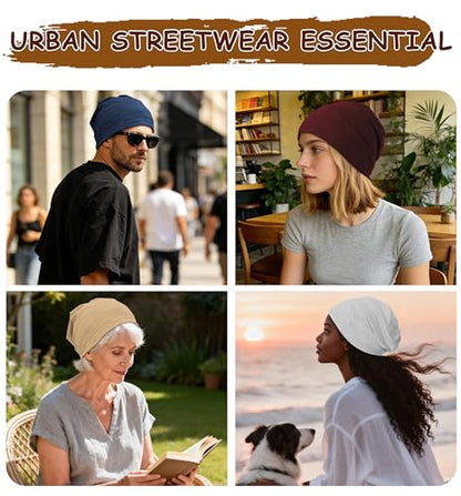 100% Cotton Thin Summer Slouchy Beanie Hat for Women Men Chemo Cap - color: 1pc Light Khaki, size: Medium