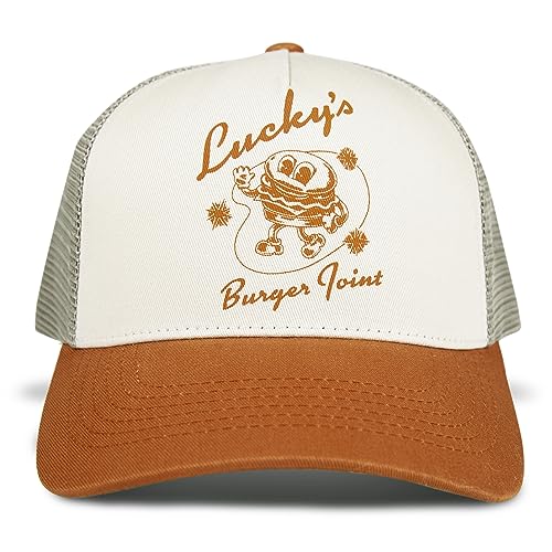 Lucky Brand Trucker Hat | Snapback | Adjustable | Mesh Back | Retro | Baseball Cap | Golf | Fishing | American Heritage - color: Burger Joint - Terracotta