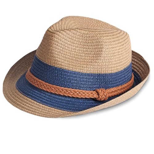Evankin Derby Hat for Men, Packable Straw Trilby Fedoras, Short Brim Sun Hat for Summer Beach Travel - color: Coffee