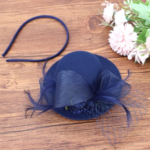 Fascinator Hat Tea Party Accessories Wedding Headwear for Girls and Women - color: Navy Blue
