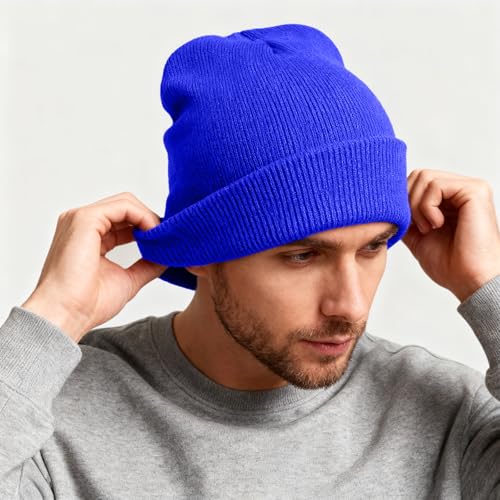 ZOORON Beanie for Men Women Warm Winter Hat Unisex Soft Knit Cuffed Beanie - color: Royal Blue