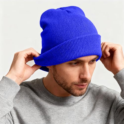 ZOORON Beanie for Men Women Warm Winter Hat Unisex Soft Knit Cuffed Beanie - color: Royal Blue