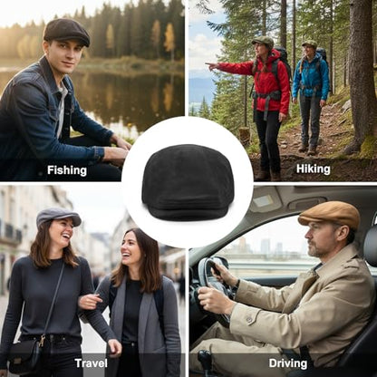 YAMEIZE Retro Suede Newsboy Hats for Men Women Beret Ivy Flat Cap Adjustable Winter Caps Trendy - color: Black