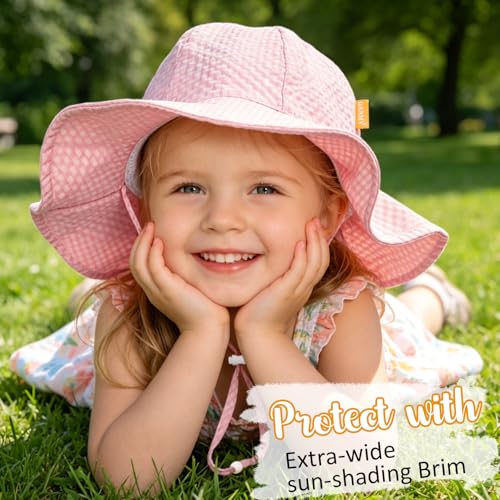 Baby Sun Hat Toddler Boy Girl Adjustable Outdoor Beach Hat Kids Wide Brim - color: White & Pink -2pcs, size: 2-5T