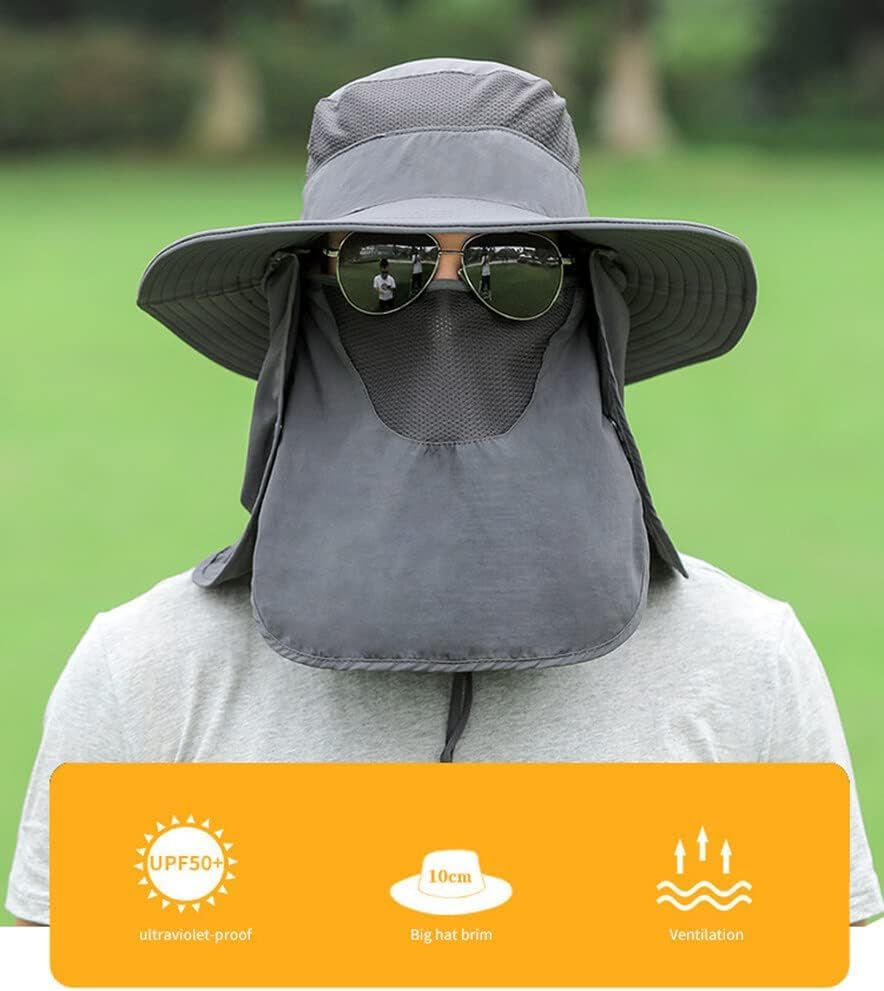 Sun Hat for Men Women Wide Brim Sun Protection Fishing Hat with Face Cover Neck Flap Outdoor UPF50+ Summer Outdoor - color: Sun Hat With Face Cover Neck Flap 08