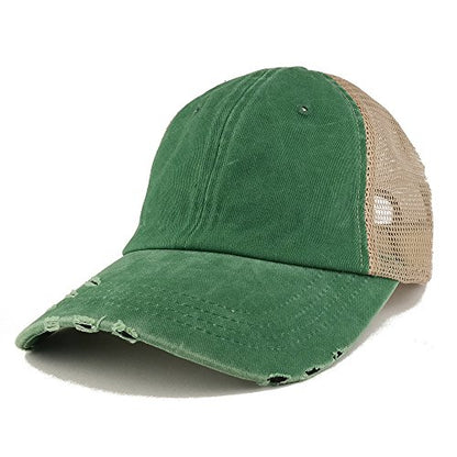 Trendy Apparel Shop Pigment Dyed Front Mesh Back Frayed Bill Trucker Cap - color: Kelly