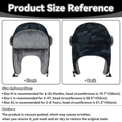 Olreco Waterproof Toddler Winter Hat Warm Fur Fleece Baby Boy Winter Hat Kids Snow Hats Girls Boys Trapper Hats with Earflaps - color: Waterproof Navy Camo With Grey Fur, size: 6-24 Months