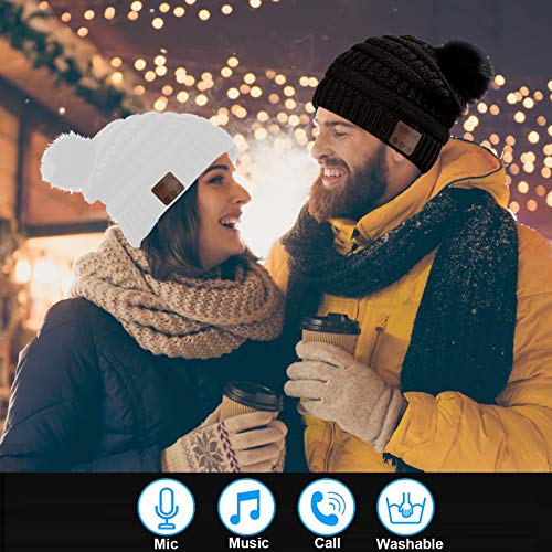Wireless Music Beanie Women Beanie Girls Hat Over Ear Headset Sports Stereo Headphone with Microphone Speaker Womens Beanie Cap Snow White - color: Snow White