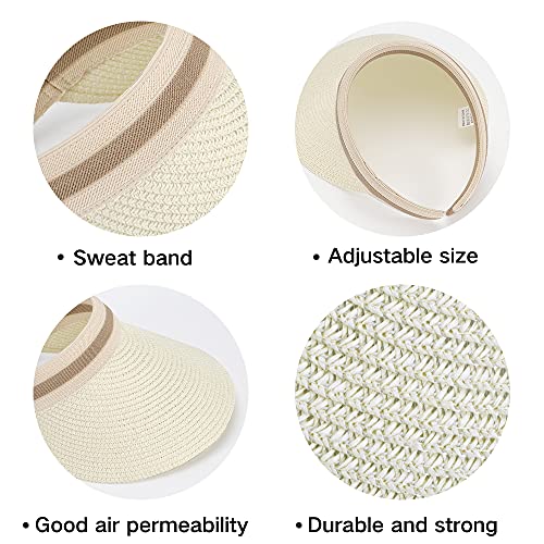 Women Summer Sun Hat Lady's Portable Beach Visor Bowknot Straw Hat - color: White4