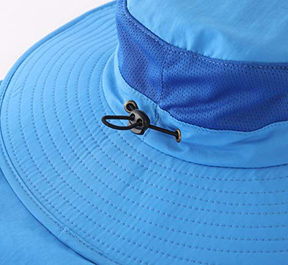 Home Prefer Outdoor UPF50+ Mesh Sun Hat Wide Brim Fishing Hat with Neck Flap Sun Hat for Men Women - color: Blue