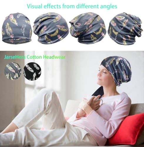 JarseHera Womens Slouchy Beanie Soft Chemo Headwear Breathable Cancer Caps - color: 2 Pair,feather-gray+black