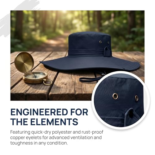 Sun Fishing Hat for Men UPF 50+ Wide Brim Boonie Hats for Summer - color: Navy Blue
