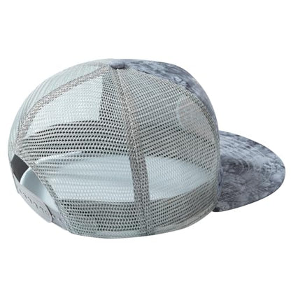 BASSDASH Flat Brim Trucker Cap Adjustable Snapback Hat Mesh Back for Men Women - color: Grey Scale Camo