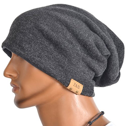 VECRY Men's Slouch Beanie Skull Cap Long Baggy Hip-Hop Winter Summer Hat - color: Grey