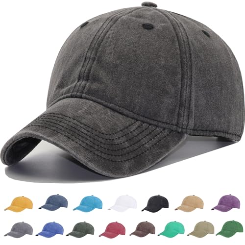 Vintage Washed Cotton Plain Baseball Caps Adjustable Unstructured Blank Casual Dad Ball Hats for Men Women, M/L/XL/XXL - color: Black, size: Medium-Large