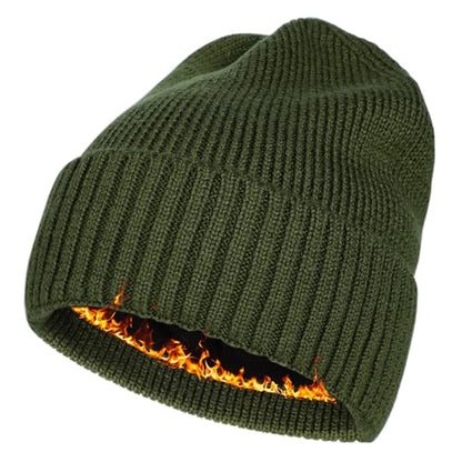 Men’s Plus Size M/L-XXL Merino Wool Beanie for Big Heads - color: Army Green, size: X-Large-XX-Large