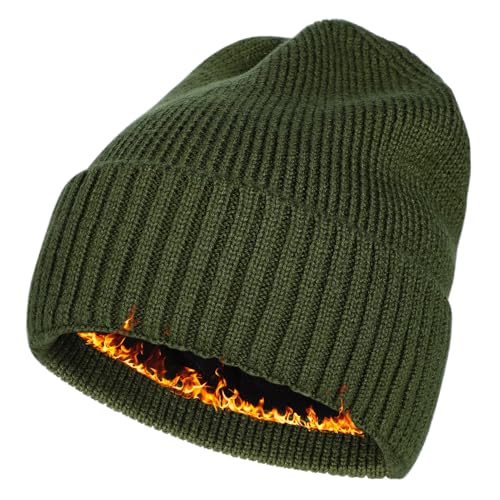 Men’s Plus Size M/L-XXL Merino Wool Beanie for Big Heads - color: Army Green, size: X-Large-XX-Large
