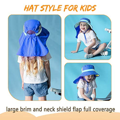 Kids Sun Hats UPF 50+ Sun Protection Hat for Kids with Neck Flap Adjustable Large Brim Beach Fishing Hat for Age 3-12 - color: Blue