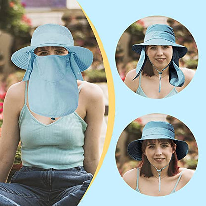 Fishing Hat for Men & Women, Sun Protection Hat with Face Cover & Neck Flap - color: Light Blue