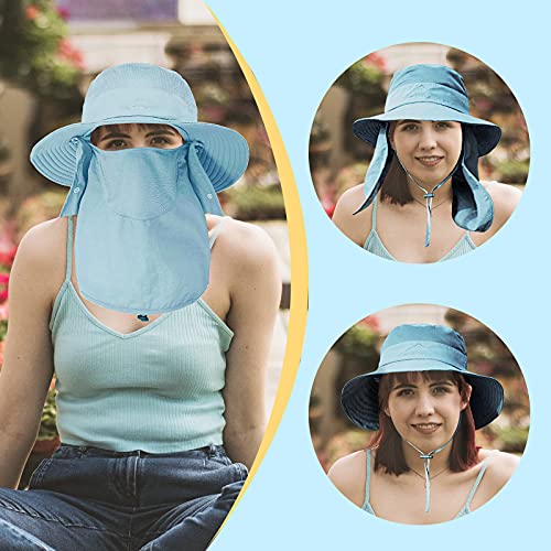 Fishing Hat for Men & Women, Sun Protection Hat with Face Cover & Neck Flap - color: Light Blue