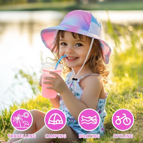 Toddler Baby Sun Hat Kids Summer Beach Essentials Adjustable Beach Hats with Bucket Wide Brim for Boys Girls Age 0-14 Years - color: 1 Pack - Tie Dye, size: 6-24 Months