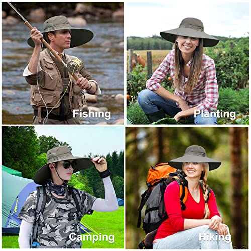 HUAMULAN Men Women 6" Wide Brim Sun Protection Hat Summer Fishing Hats - color: A3-armygreen