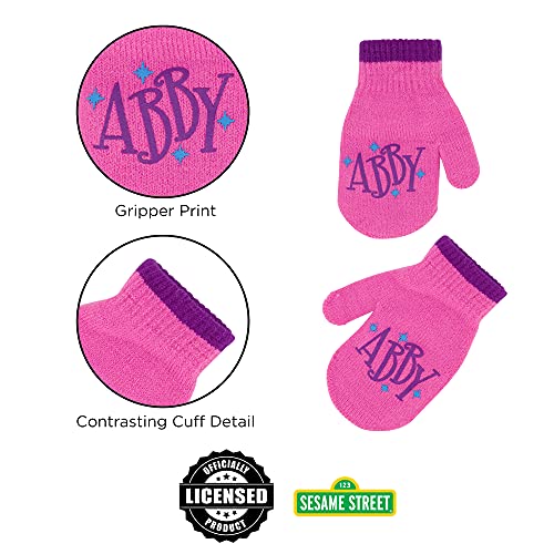 Sesame Street Girls' Winter Hat and Mittens Set, Abby Cadabby Beanie for Ages 2-4 - color: Dark Pink