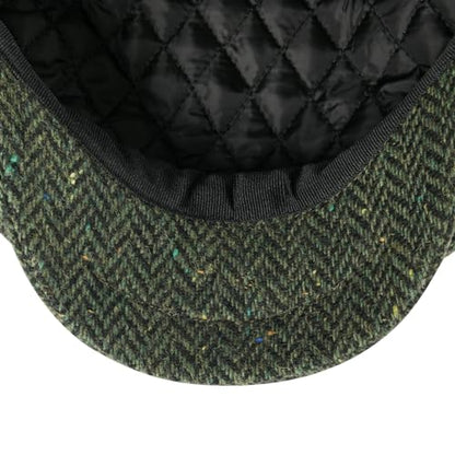 FEINION Men 8 Panel Herringbone Wool Newsboy Cap - color: Flecked Green, size: 7 1/8