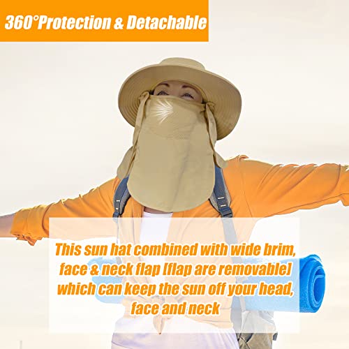 Fishing Hat for Men & Women, Sun Protection Hat with Face Cover & Neck Flap - color: Khaki