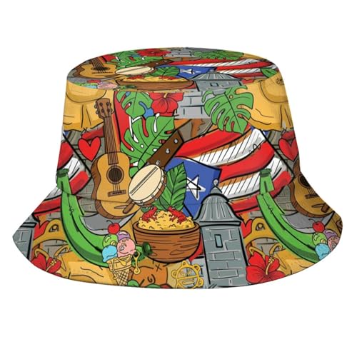 Trendy Bucket Hat - Comfortable Packable Sun Beach Hat for Women Men, Perfect for Outdoor Activities Travel Hiking - color: Puerto Rico 05