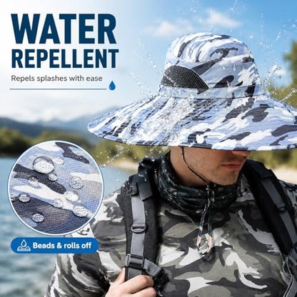 HUAMULAN Men Wide Brim Sun Hat Summer Outdoor Women Bucket Fishing Hats - color: C2004-micaiqianlan