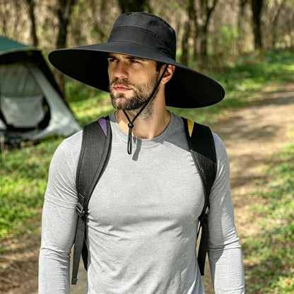 Wide Brim Sun Hat for Men Women UV Protection Bucket Fishing Hats - color: Black