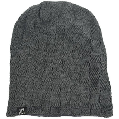 VECRY Men's Slouch Beanie Skull Cap Long Baggy Hip-Hop Winter Summer Hat - color: Checked-grey
