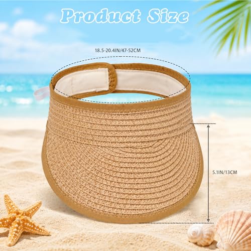 Straw Sun Visor Hat for Girls Boys Foldable Beach Hat for Kids Summer Travel Outdoor Khaki