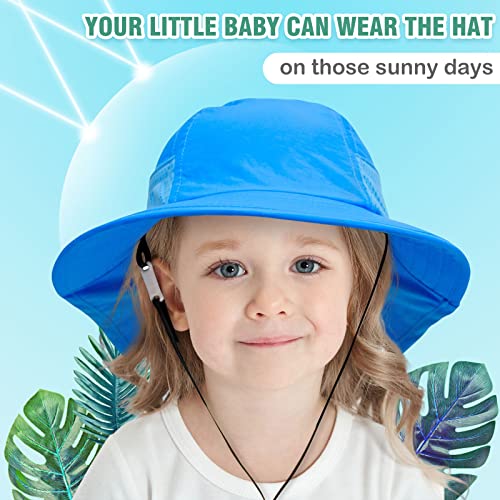 XIAOHAWANG Girls Sun Hat Baby Beach Hats Boys UPF 50+ Kids Summer Protection Cap Toddler Breathable Caps Wide Brim Neck Flap - color: Blue, size: 6-12 Years