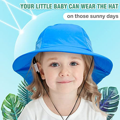 XIAOHAWANG Girls Sun Hat Baby Beach Hats Boys UPF 50+ Kids Summer Protection Cap Toddler Breathable Caps Wide Brim Neck Flap - color: Blue, size: 6-12 Years